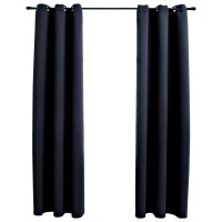 vidaXL Blackout Curtains with Rings 2 pcs Black 37