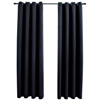 vidaXL Blackout Curtains with Rings 2 pcs Black 54