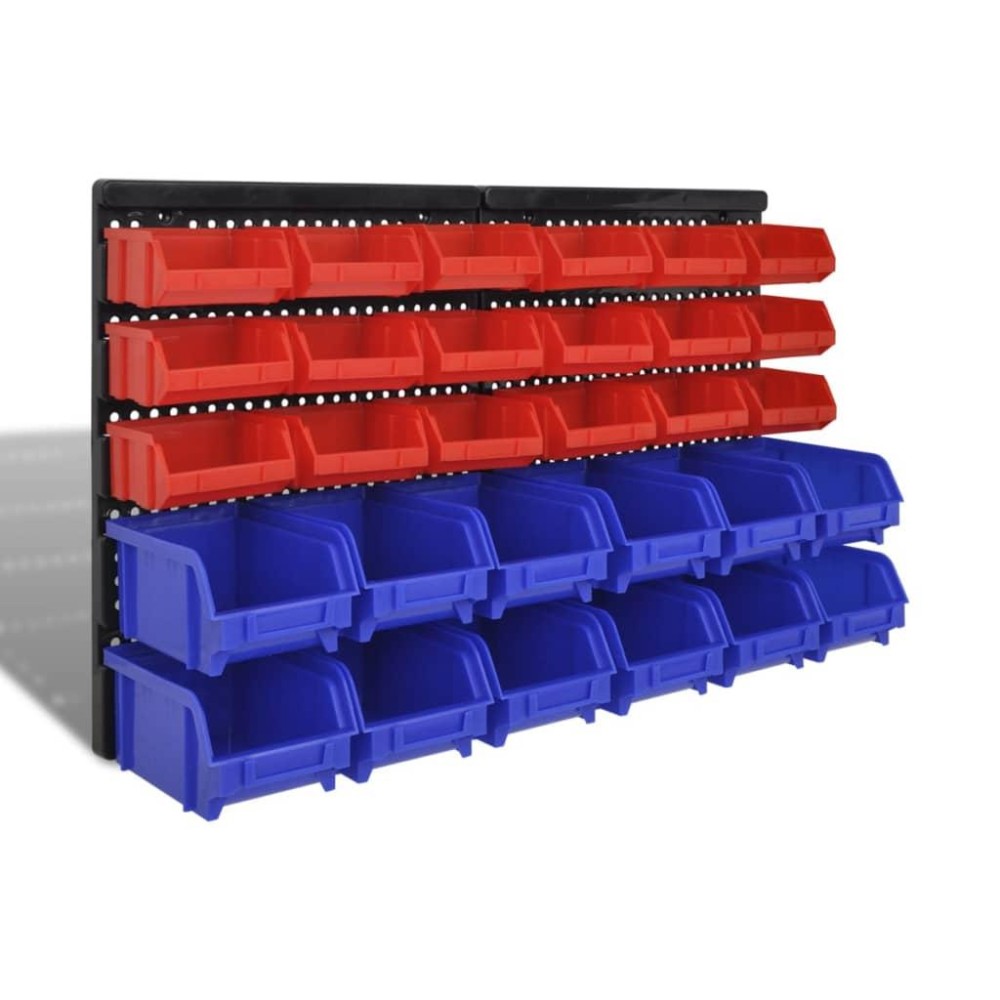 vidaXL Wall Mounted Garage Plastic Storage Bin Set 30 pcs Blue & Red