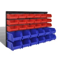 vidaXL Wall Mounted Garage Plastic Storage Bin Set 30 pcs Blue & Red