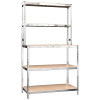 Vidaxl 5-Layer Work Table With Shelves Silver Steel&Engineered Wood