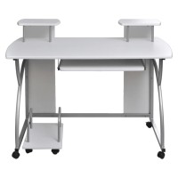 vidaXL Computer Desk with Pull-out Keyboard Tray White Cart Game Laptop Table