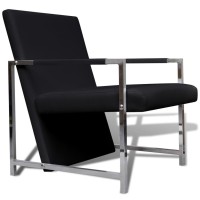 vidaXL Armchair with Chrome Feet Black Faux Leather