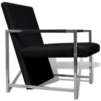 vidaXL Armchair with Chrome Feet Black Faux Leather