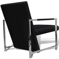 vidaXL Armchair with Chrome Feet Black Faux Leather