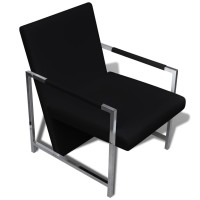 vidaXL Armchair with Chrome Feet Black Faux Leather