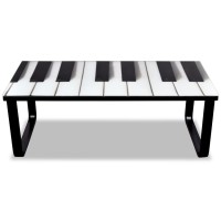 vidaXL Coffee Table with Piano Printing Glass Top