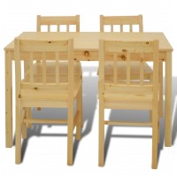 Wooden Dining Table with 4 Chairs Natural