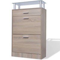 vidaXL Shoe Cabinet with a Drawer and a Top Glass Shelf Wood Oak Look