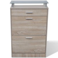 vidaXL Shoe Cabinet with a Drawer and a Top Glass Shelf Wood Oak Look