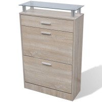 vidaXL Shoe Cabinet with a Drawer and a Top Glass Shelf Wood Oak Look