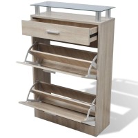 vidaXL Shoe Cabinet with a Drawer and a Top Glass Shelf Wood Oak Look