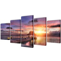 Canvas Wall Print Set Beach with Pavilion 79