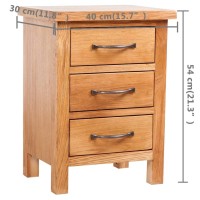 vidaXL Nightstand with 3 Drawers Solid Oak Wood 15.7