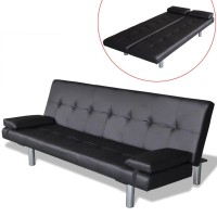 vidaXL Sofa Bed with Two Pillows Artificial Leather Adjustable Black