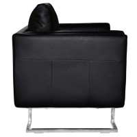 vidaXL Cube Armchair with Chrome Feet Black Leather