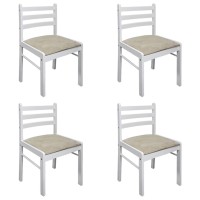Vidaxl Dining Chairs 4 Pcs White Solid Rubber Wood And Velvet