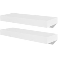 2 White MDF Floating Wall Display Shelves Book/DVD Storage