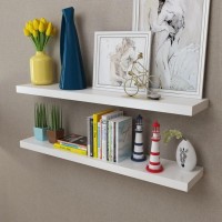 2 White Mdf Floating Wall Display Shelves Book/Dvd Storage