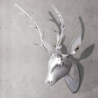 Wall Mounted Aluminum Deer's Head Decoration Silver 24.4