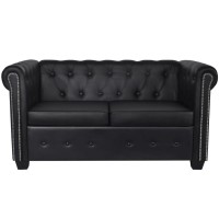 vidaXL Chesterfield 2-Seater Artificial Leather Black