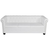 vidaXL Chesterfield 3-Seater Artificial Leather White