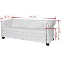 vidaXL Chesterfield 3-Seater Artificial Leather White