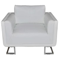 vidaXL Cube Armchair White Leather