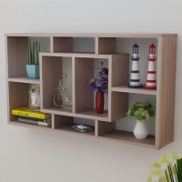 vidaXL Floating Wall Display Shelf 8 Compartments Oak Color