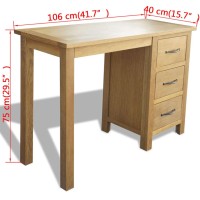 vidaXL Desk with 3 Drawers Solid Oak Wood 41.7