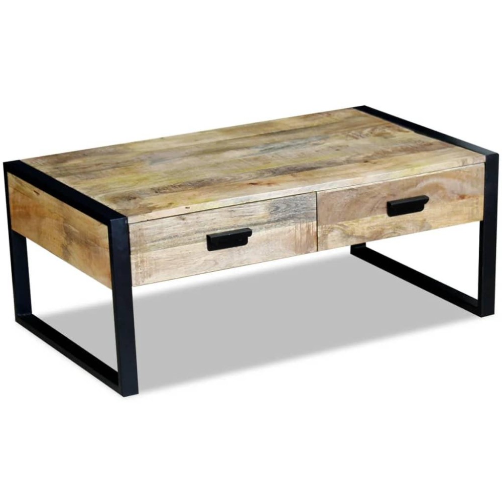 vidaXL Coffee Table with 2 Drawers Solid Mango Wood 39.4