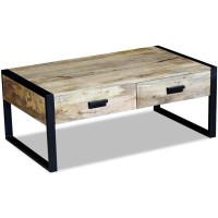 vidaXL Coffee Table with 2 Drawers Solid Mango Wood 39.4