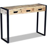 vidaXL Console Table with 3 Drawers Solid Mango Wood 43.3