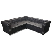 vidaXL Chesterfield Corner Sofa 5-Seater Artificial Leather Black