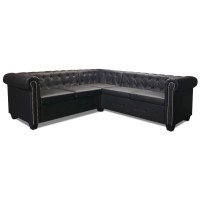 vidaXL Chesterfield Corner Sofa 5-Seater Artificial Leather Black