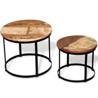 vidaXL Two Piece Coffee Table Set Solid Reclaimed Wood Round 15.7