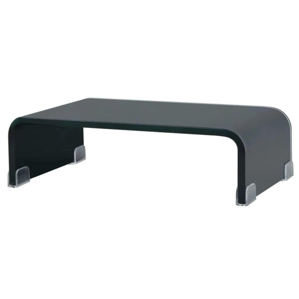 Vidaxl Tv Stand Monitor Riser 15.7 Black Glass Console Laptop Lcd Desk Shelf