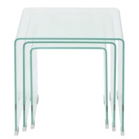 vidaXL Three Piece Nesting Table Set Tempered Glass Clear