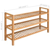 vidaXL Shoe Rack with 3 Shelves Solid Oak Wood 39.4
