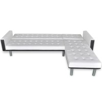 vidaXL L-shaped Sofa Bed Faux Leather White