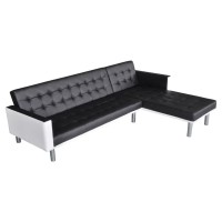 vidaXL L-shaped Sofa Bed Artificial Leather Black and White