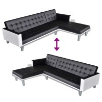 vidaXL L-shaped Sofa Bed Artificial Leather Black and White