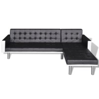 vidaXL L-shaped Sofa Bed Artificial Leather Black and White