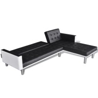 vidaXL L-shaped Sofa Bed Artificial Leather Black and White