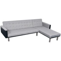 vidaXL L-shaped Sofa Bed Fabric Black and Gray