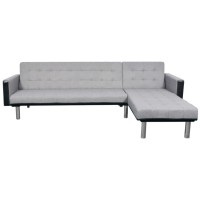 vidaXL L-shaped Sofa Bed Fabric Black and Gray