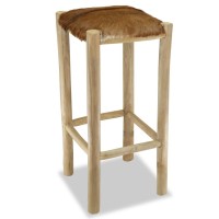 vidaXL Bar Stool Real Leather and Solid Teak Wood