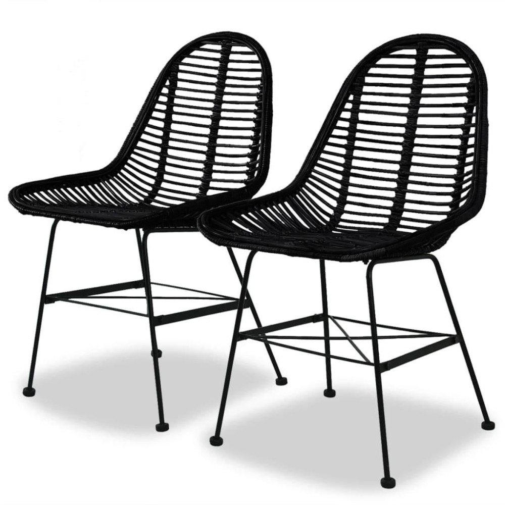 vidaXL Dining Chairs 2 pcs Black Natural Rattan