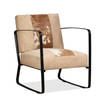 vidaXL Lounge Chair Cream Genuine Goatskin and Canvas