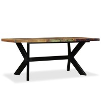 Vidaxl Dining Table Solid Reclaimed Wood And Steel Cross 70.9